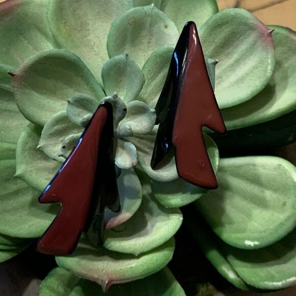 Vintage Mauve & Black Earrings Abstract Lightning - Picture 1 of 7